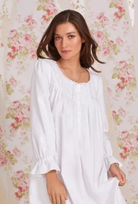 Heritage Cotton Flannel Embroidery Waltz Nightgown- White