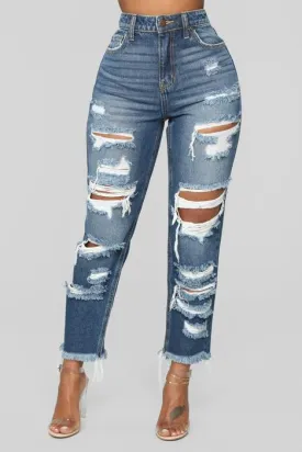 High Rise Boyfriend Jeans - Dark Denim