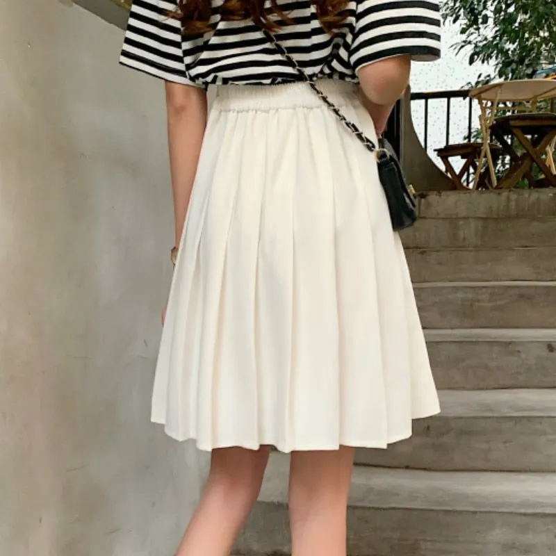 High Waist Summer Knee-length Preppy Style Harajuku Street Pleated Skirt