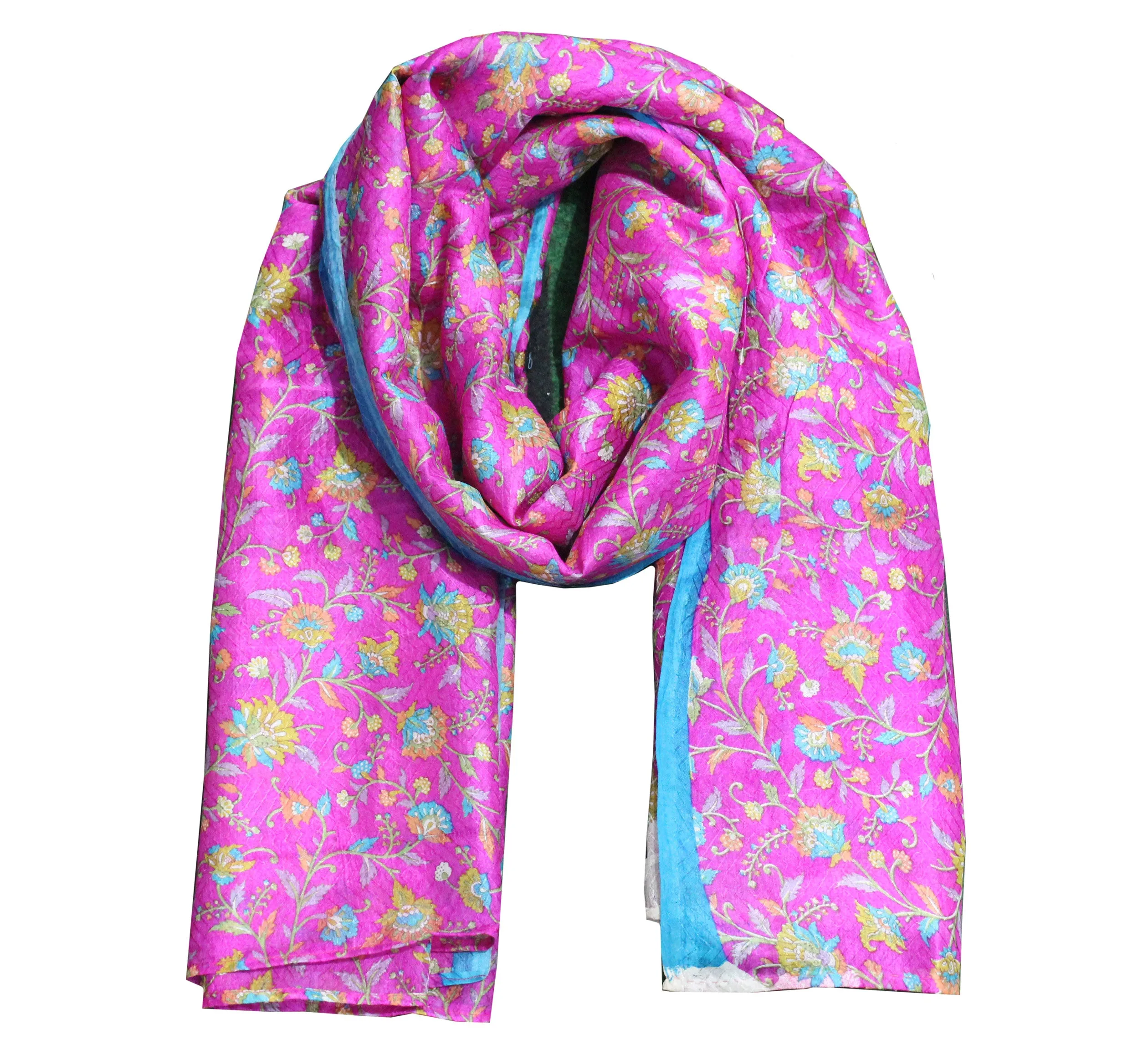 Indian Silk Sari Scarf 76" x 38" Inches, Colourful Floral Printed Scarves , Assorted Colour Mix , Pure Silk Neck Scarf , Silk Bandana , Silk Neckerchief, Silk Hair Scarf , Floral Silk Scarf