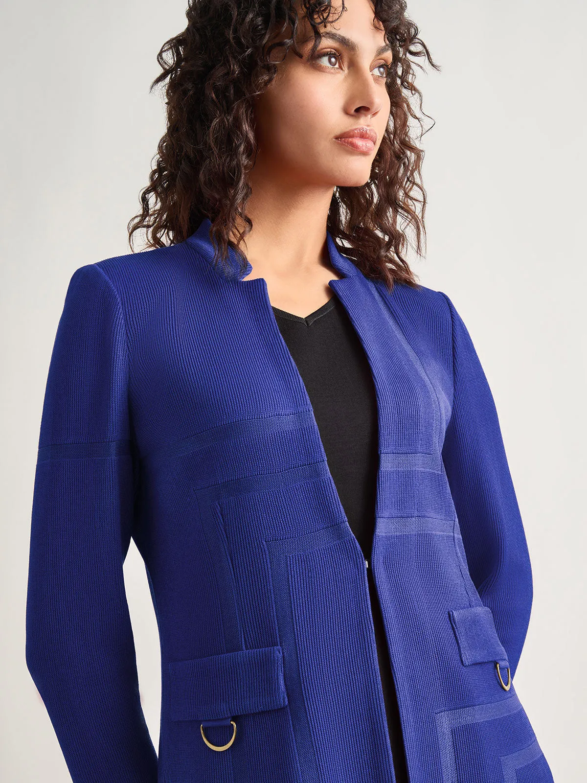 Inverted Notch Collar Tailored Knit Jacket