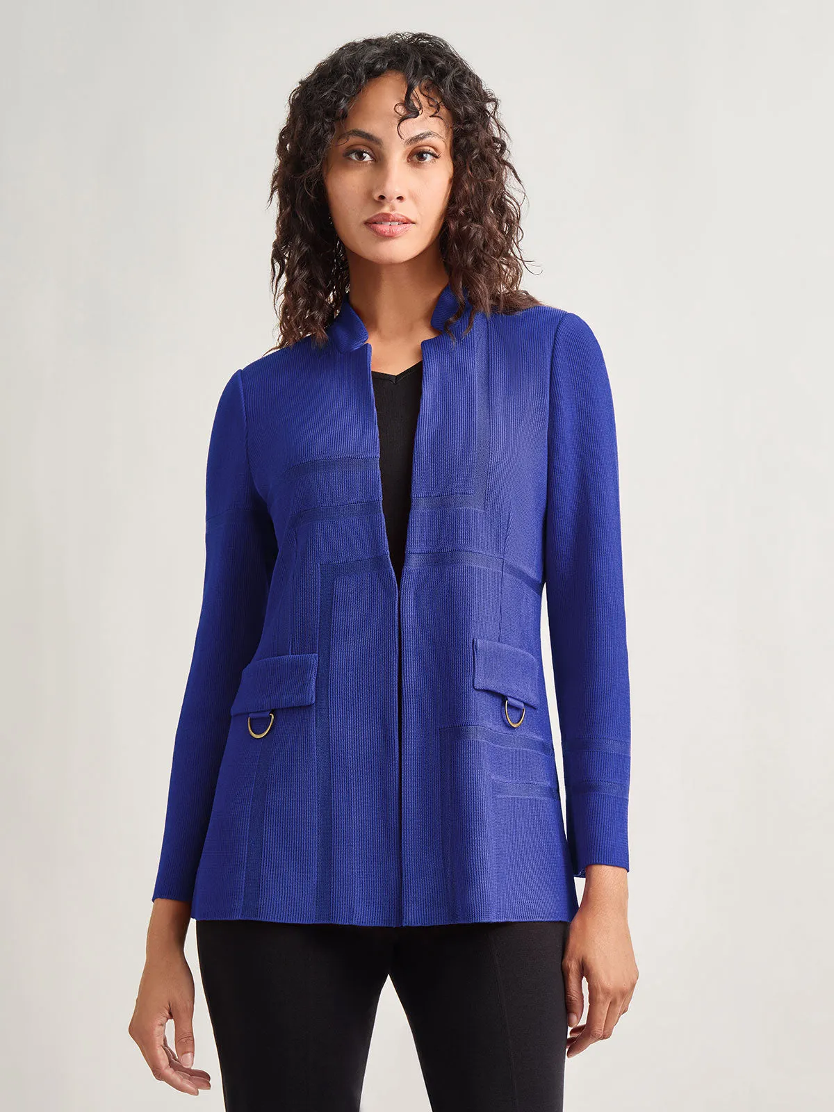 Inverted Notch Collar Tailored Knit Jacket