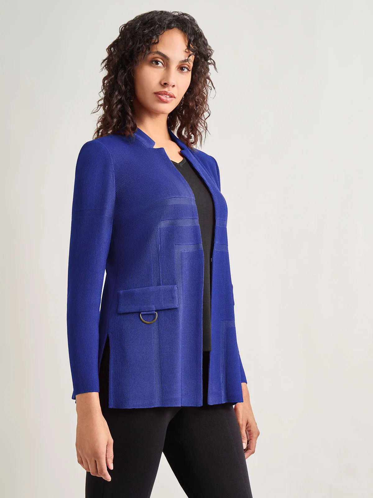 Inverted Notch Collar Tailored Knit Jacket