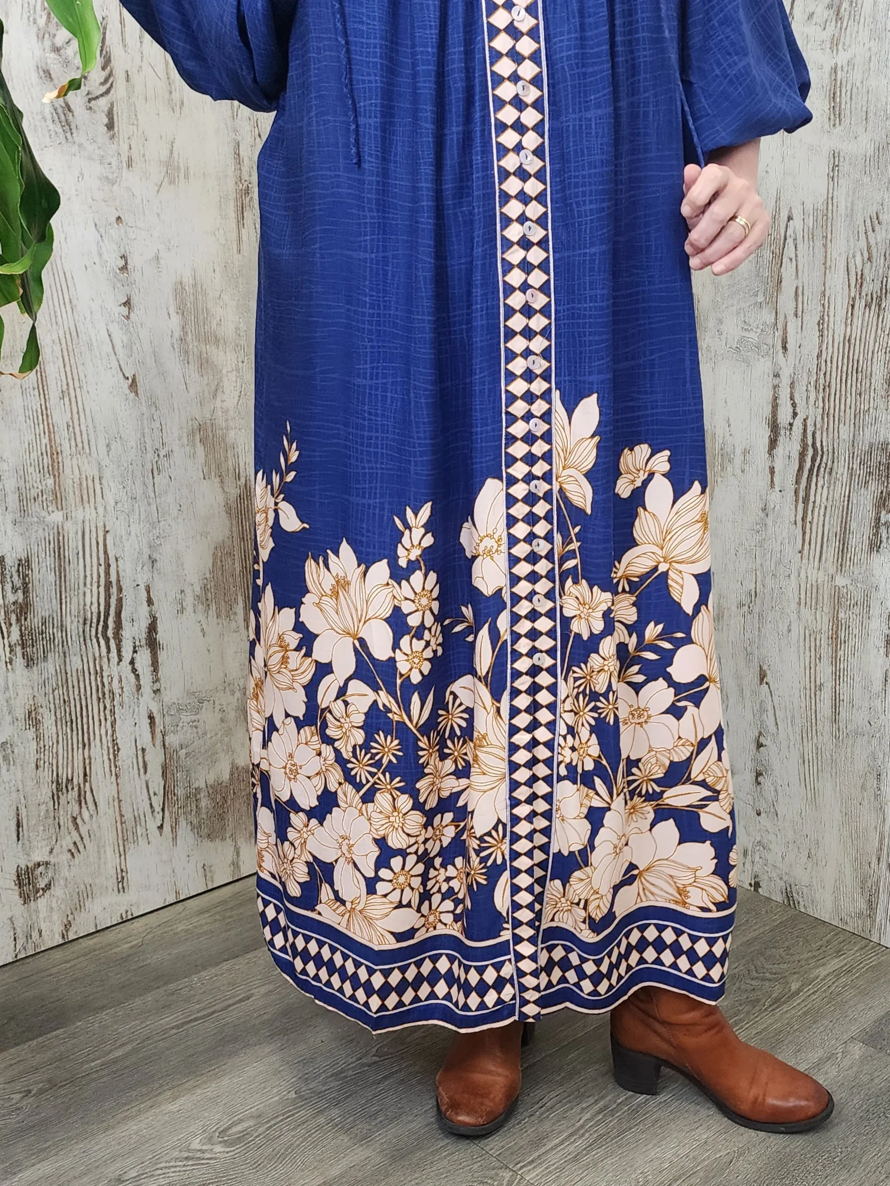 Iris Maxi - Sicilia Midi Dress V Neck Button Front in Marrakech