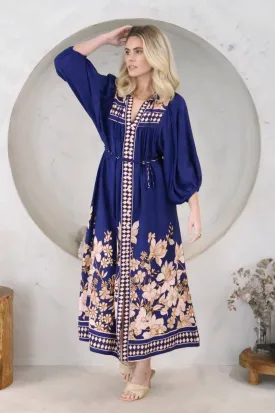 Iris Maxi - Sicilia Midi Dress V Neck Button Front in Marrakech