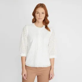 Ivory Embroidered Blouse with Lace Trim