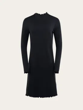 Jersey wool high neck long sleeve merino dress - Black Jet