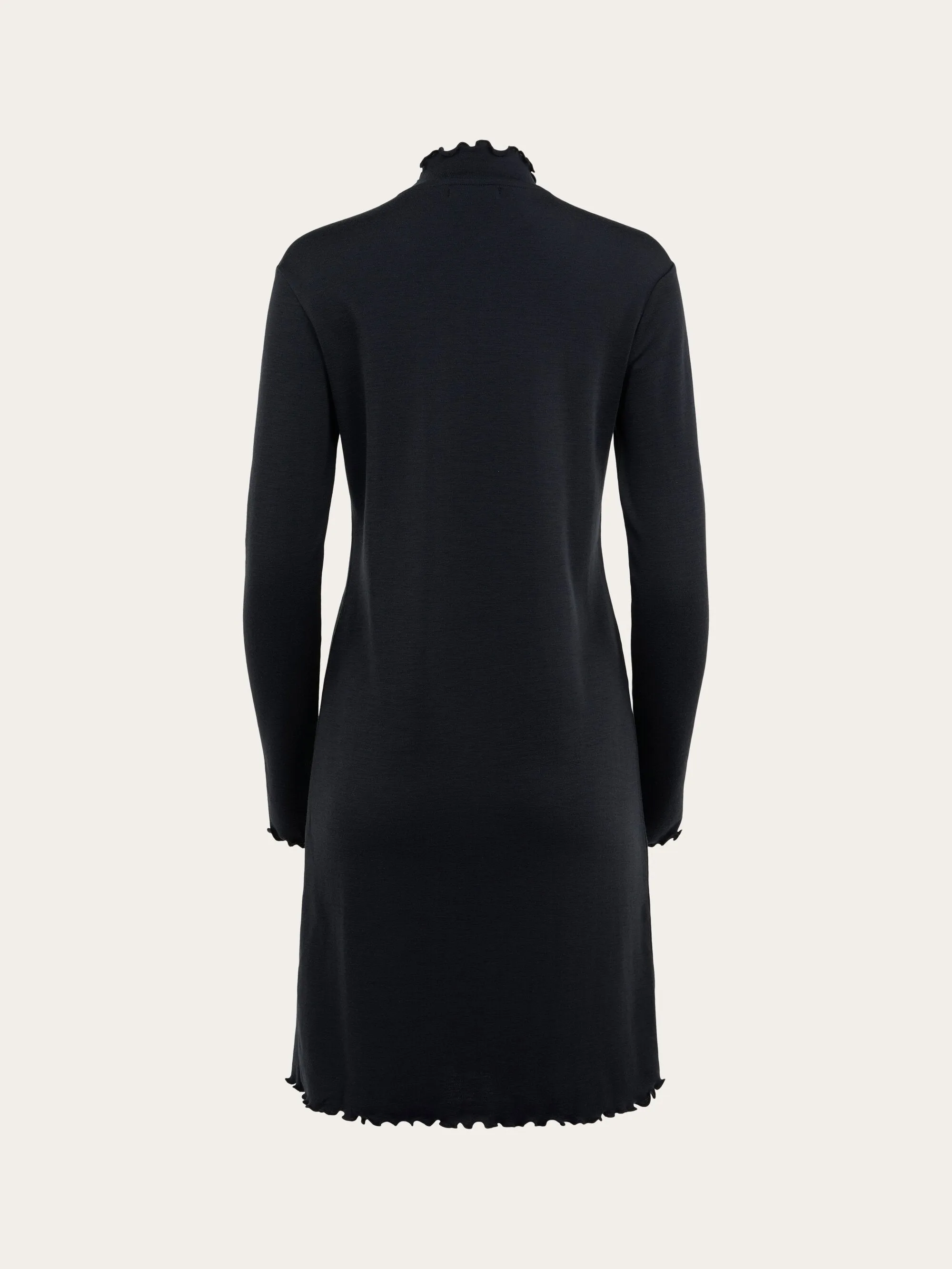 Jersey wool high neck long sleeve merino dress - Black Jet