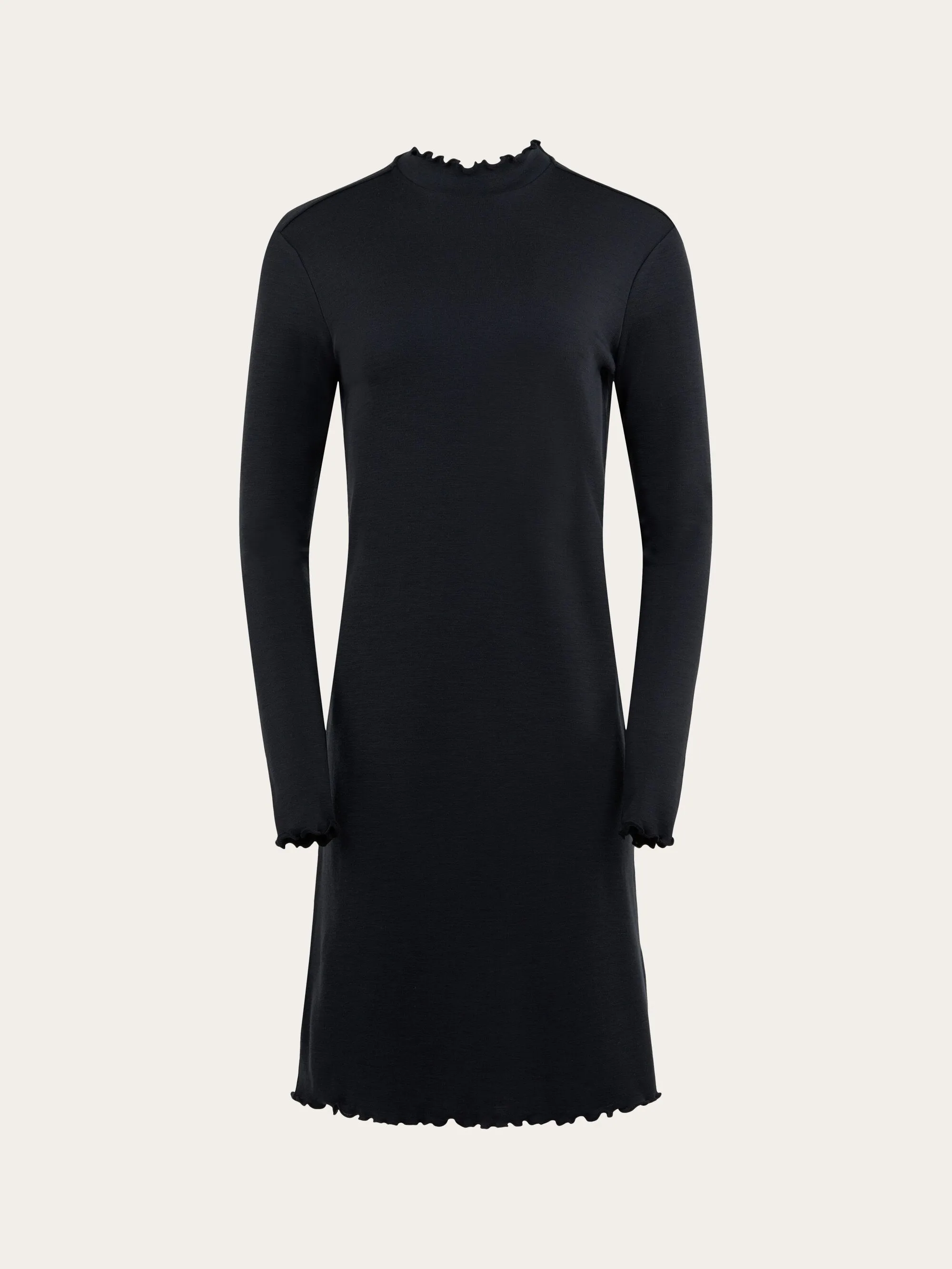 Jersey wool high neck long sleeve merino dress - Black Jet