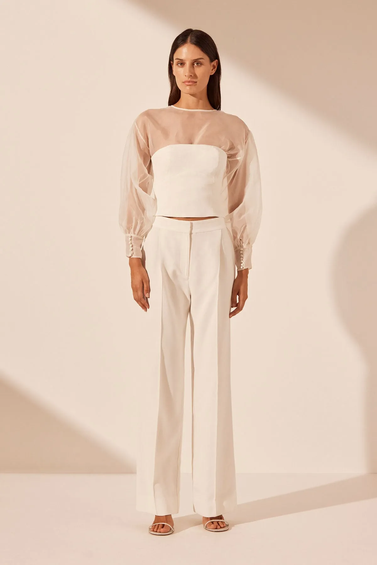 LA LUNE LIA SILK WRAP CROP BLOUSE - IVORY