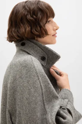 Limited Edition Womens Herringbone Balmacaan Coat | Ash & Blonde