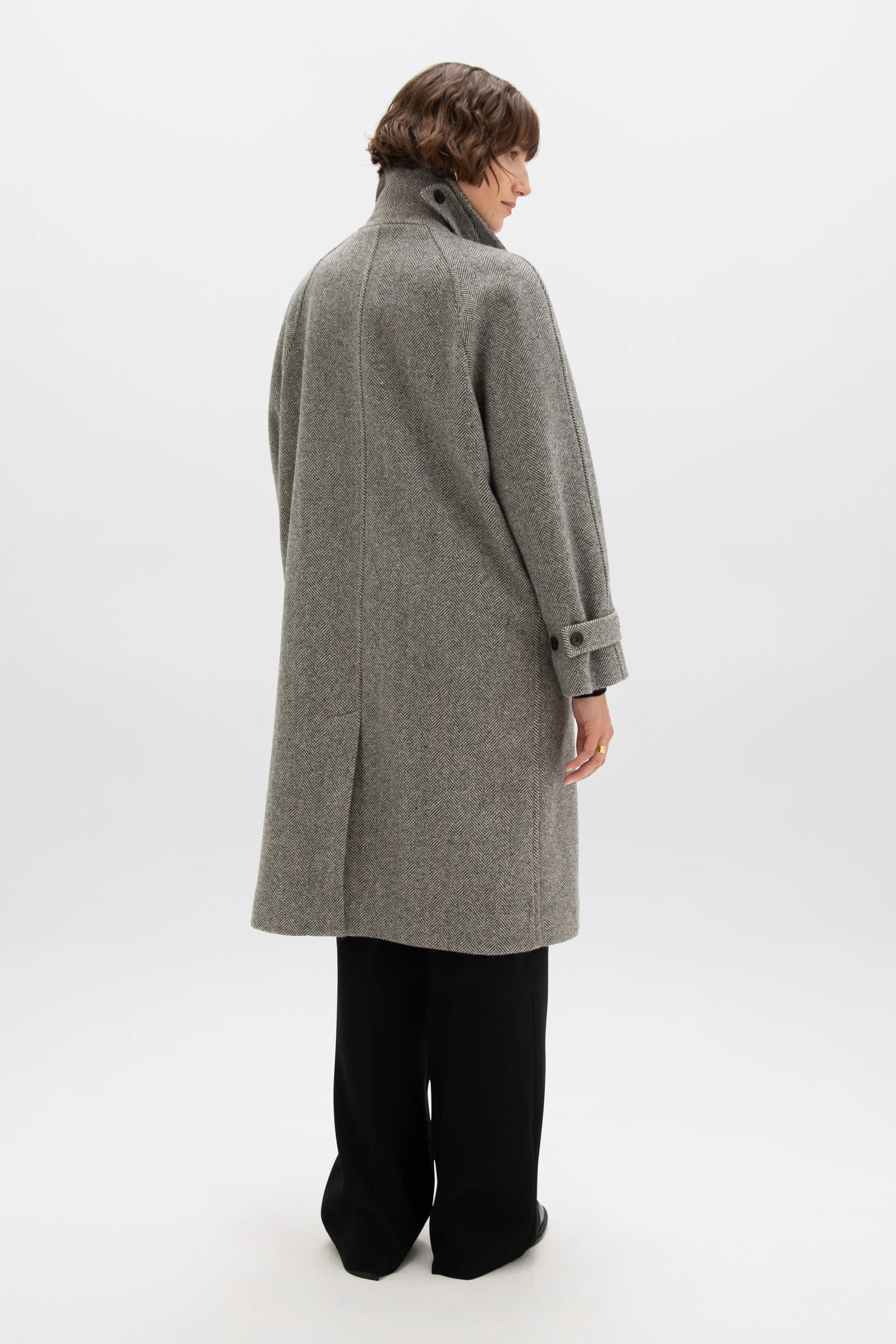 Limited Edition Womens Herringbone Balmacaan Coat | Ash & Blonde