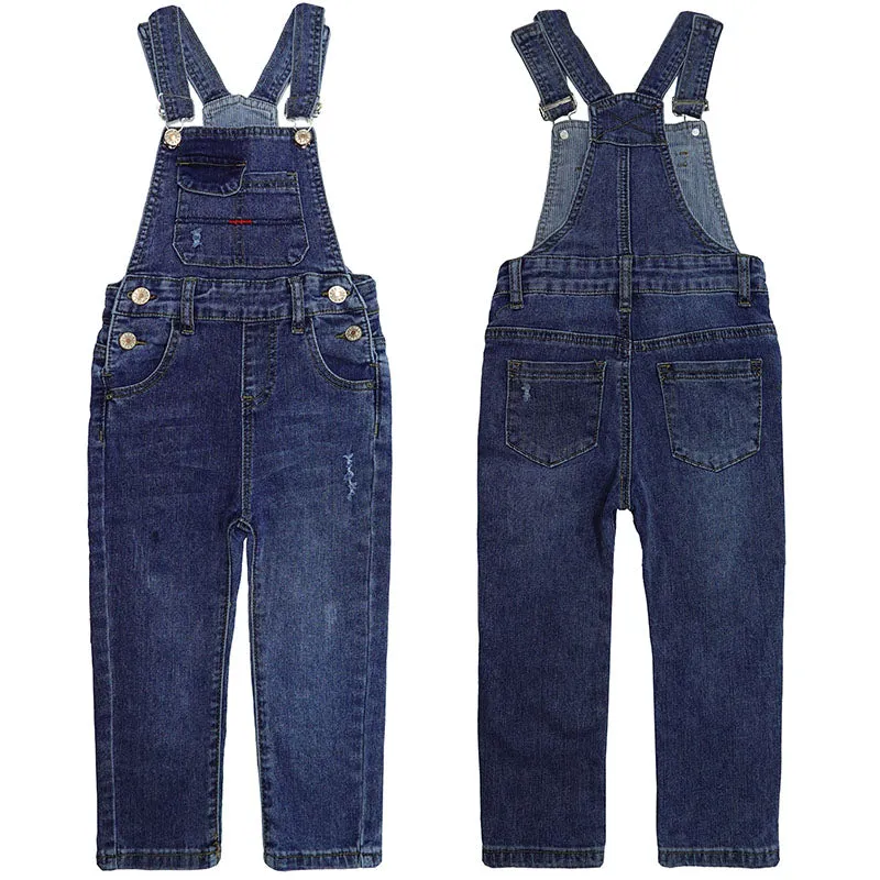 Little Boys Slim Fit Jeans Ripped Bib Pocket Fashion Denim Overalls