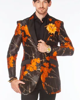 Long Coat Men- Prom Tuxedo- Venus Orange - Long Blazer