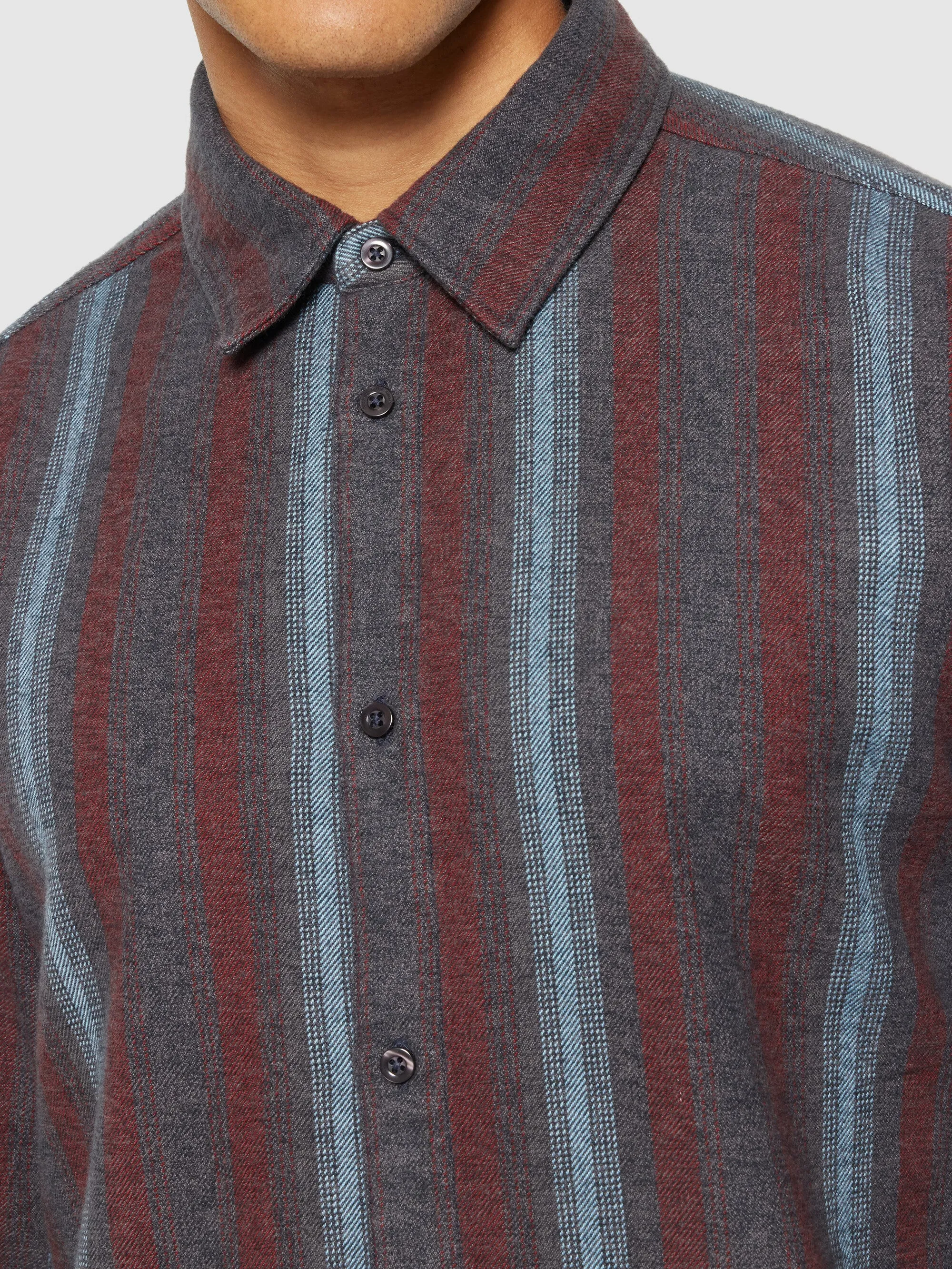 Loose fit striped flannel shirt - GOTS/Vegan - Blue stripe