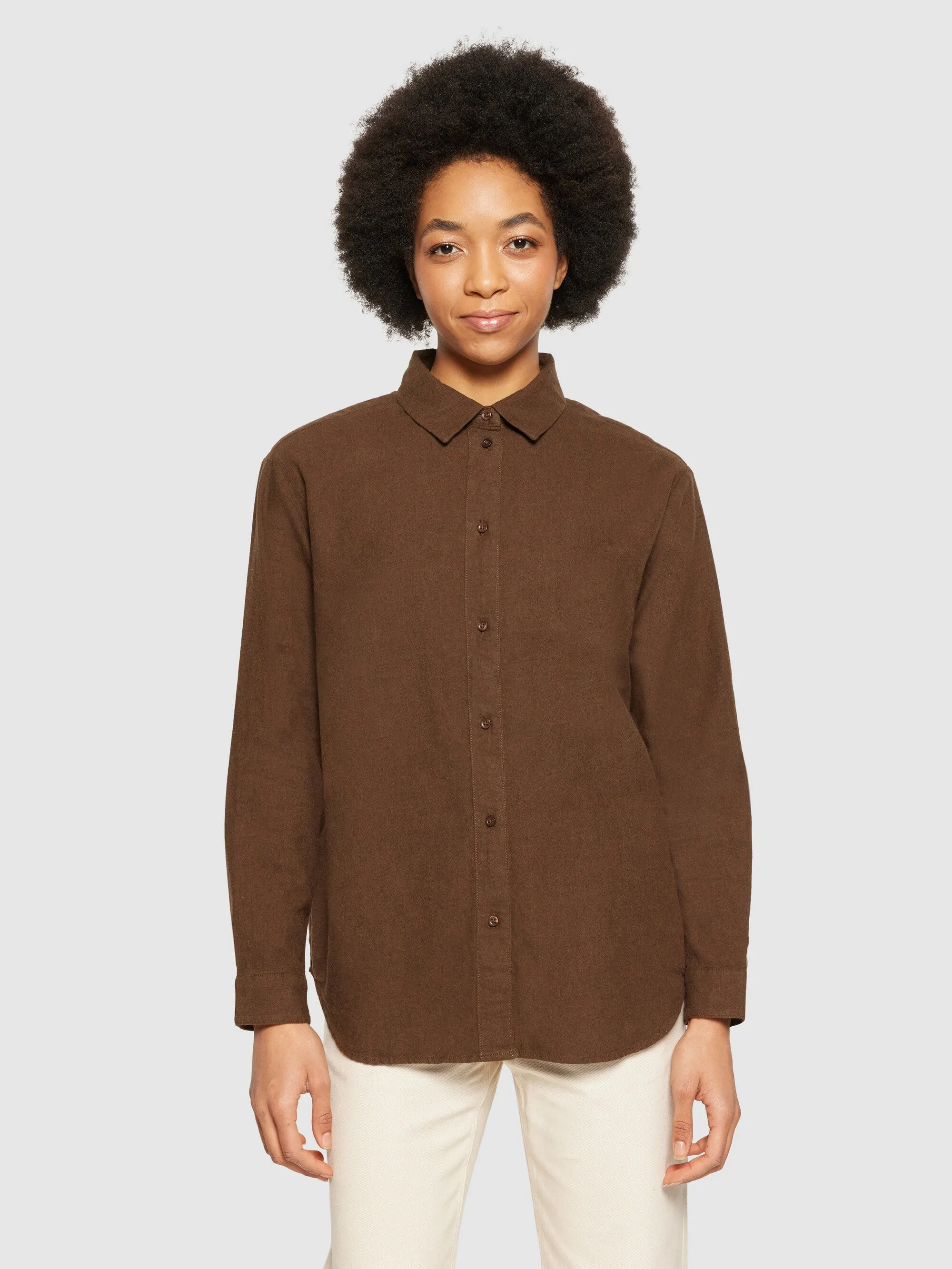 Loose flannel long sleeved shirt - Demitasse (brown)