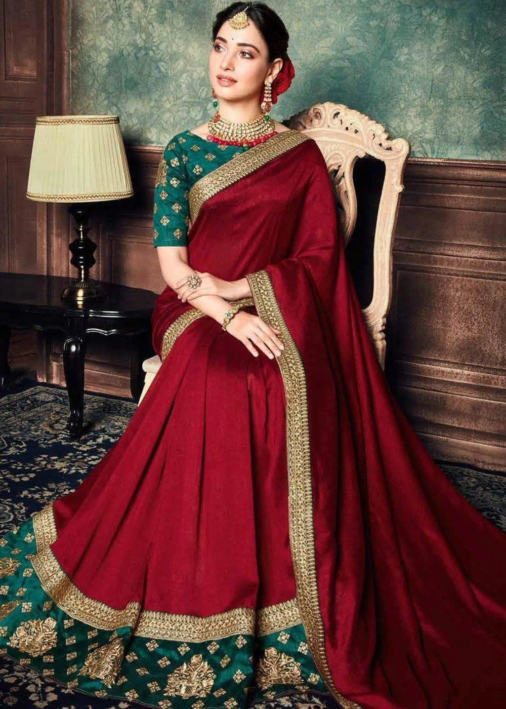 Maroon Rangoli Silk Saree With Blouse Piece