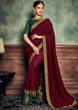 Maroon Rangoli Silk Saree With Blouse Piece