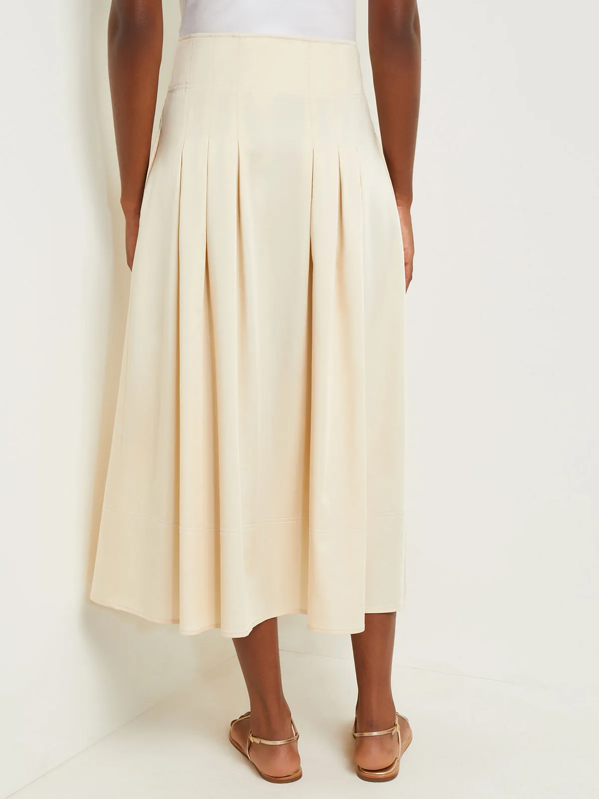 Maxi Button Front A-Line Skirt - Pleated Woven