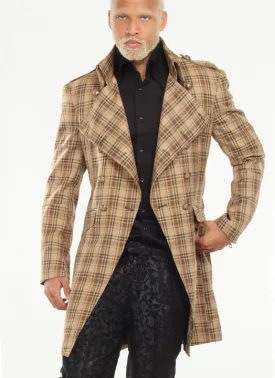 men long coat, plaid brown