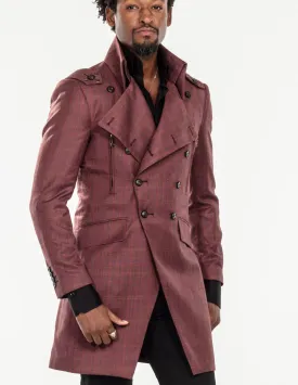 Mens Long Coats, High Collar Coat, Rust Long Jacket