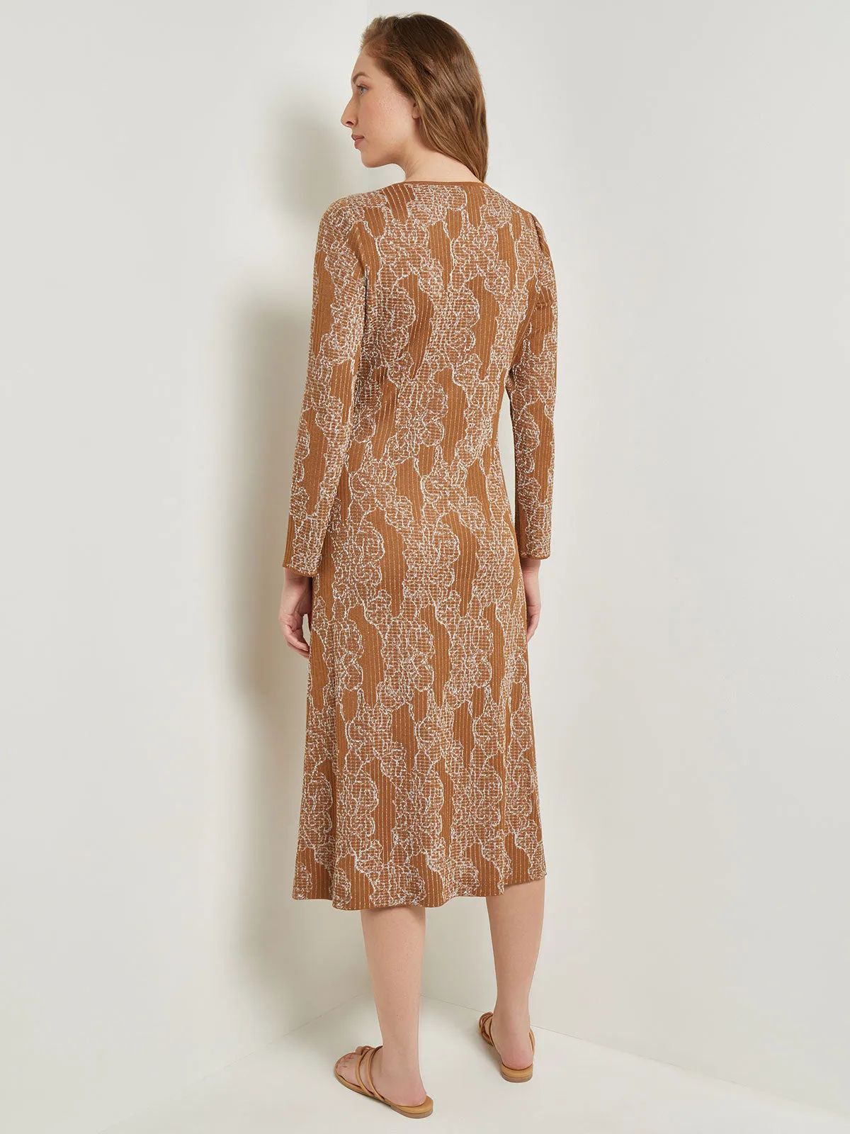 Midi A-Line Dress - Ribbed Lurex Jacquard Knit