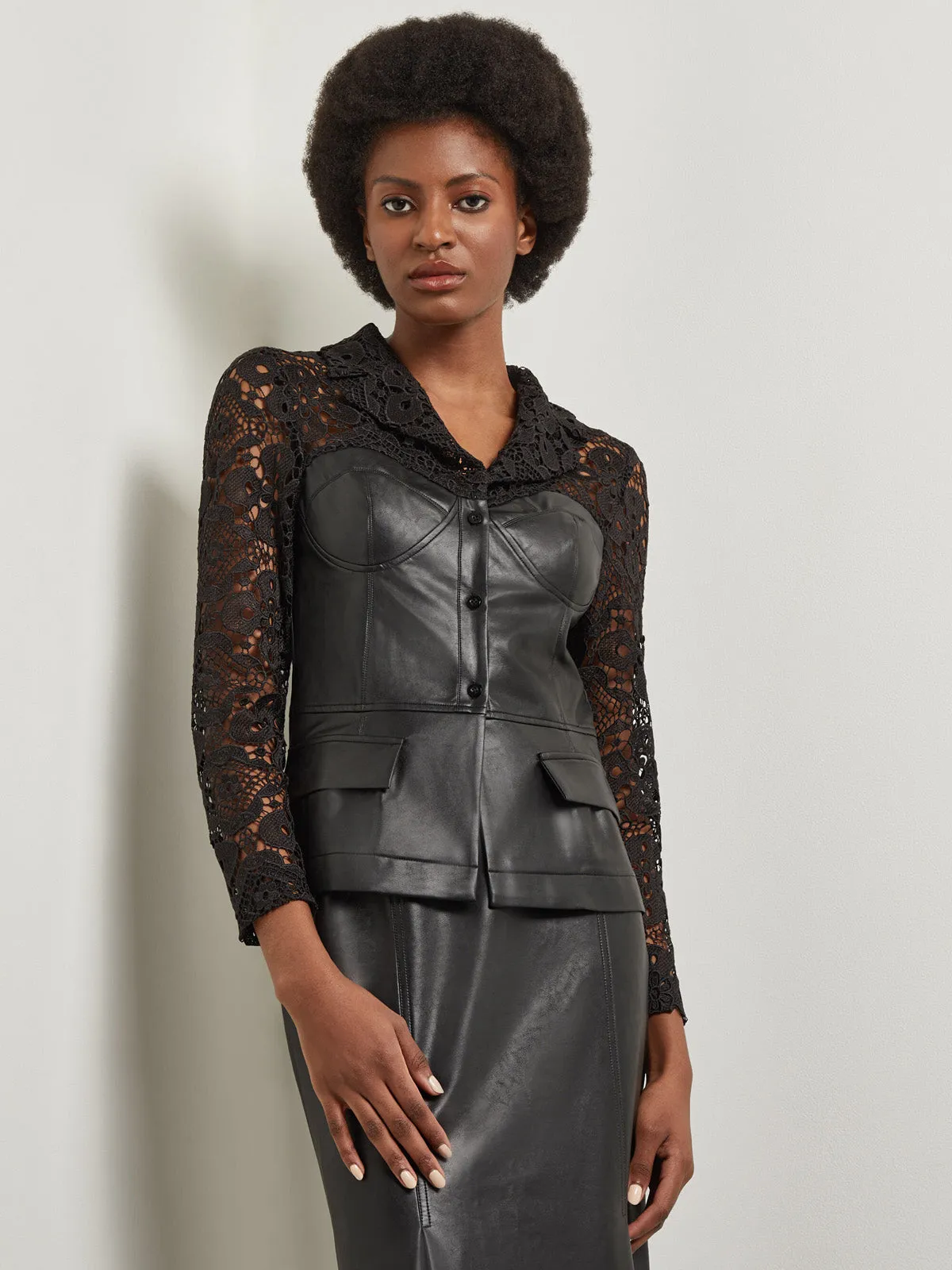 Modern Fit Lace & Vegan Leather Corset Jacket