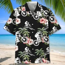 Mountain Bike Nature Flower Hawaiian Shirt, Men's Hawaiian Shirt Tropical Aloha Shirts Short Sleeve Beach Holiday Casual Shirts