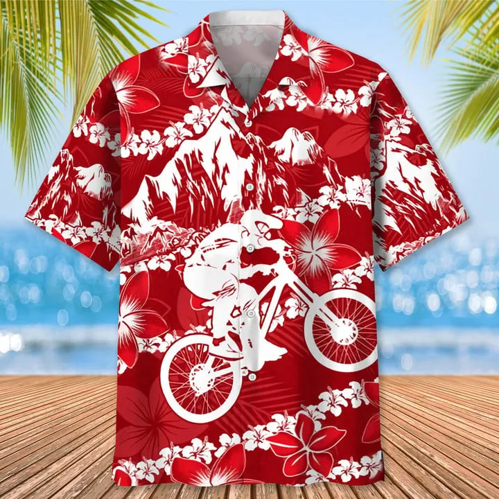 Mountain Bike Nature Flower Hawaiian Shirt, Men's Hawaiian Shirt Tropical Aloha Shirts Short Sleeve Beach Holiday Casual Shirts