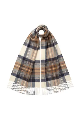 Muted Blue Dress Stewart Tartan Wide Cashmere Scarf