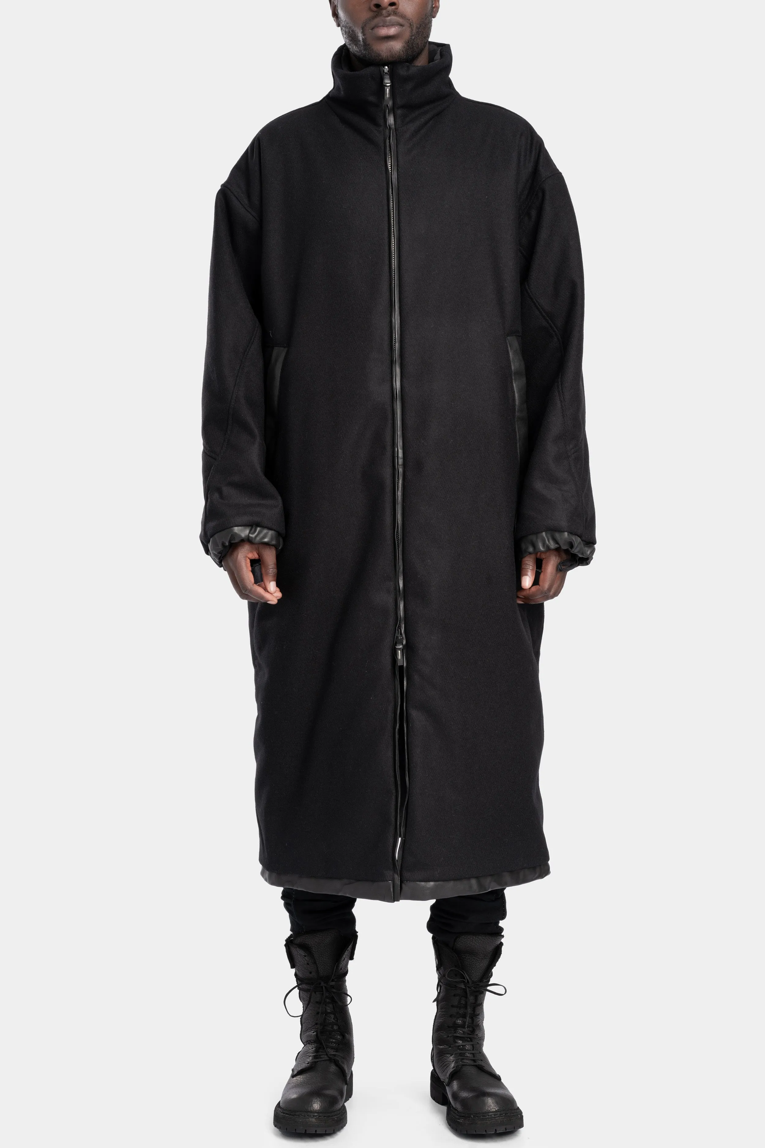 Oversized reversible zip wool coat