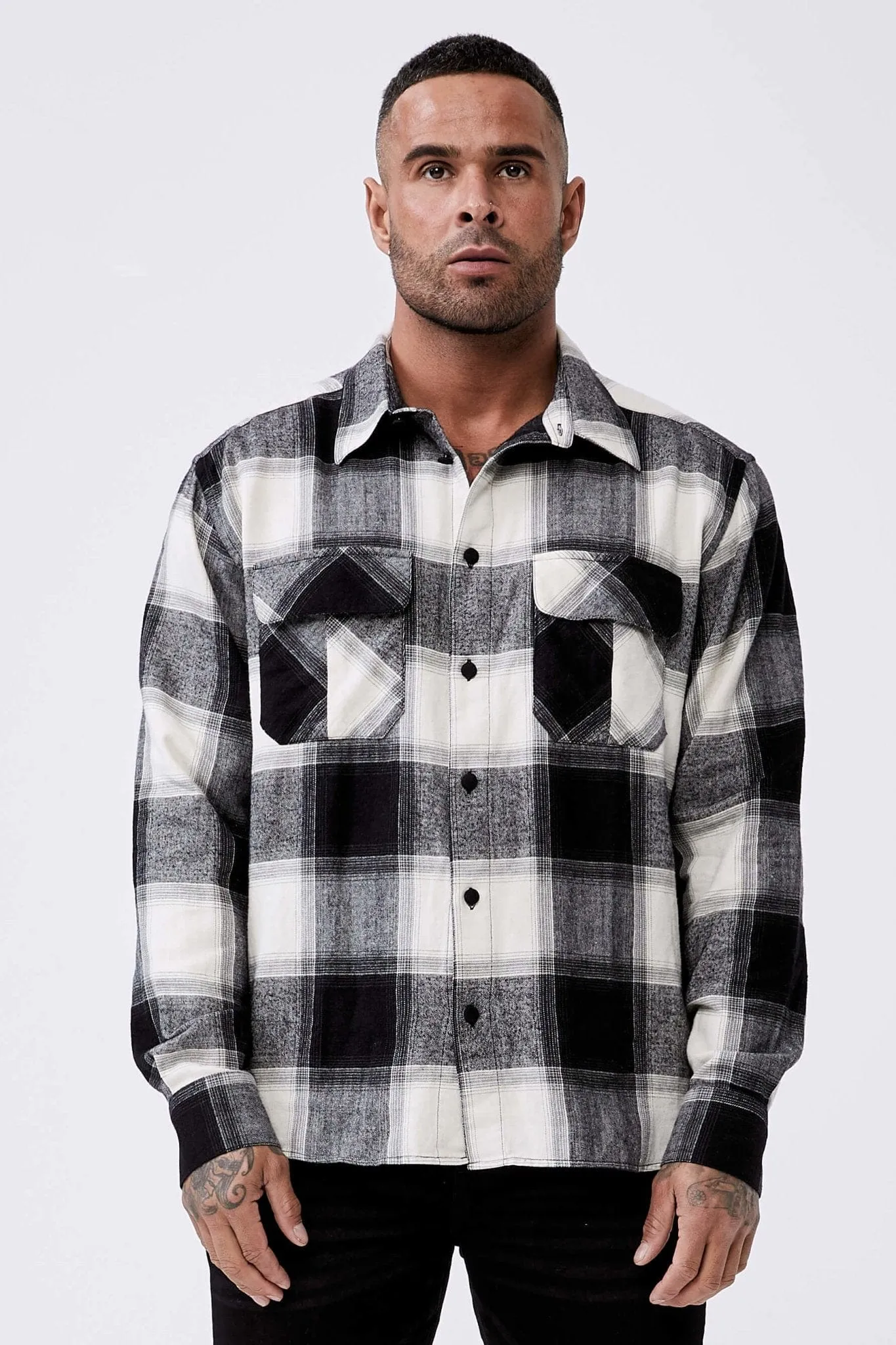 PLAID FLANNEL - BLACK & WHITE