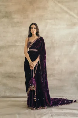 Plum Silk Velvet Retro Sari-RTS