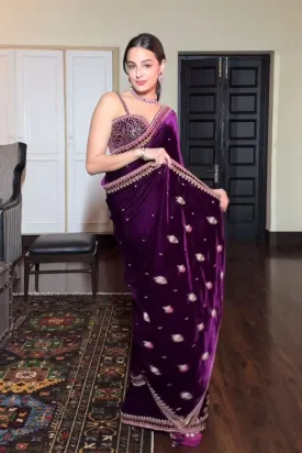 Plum Silk Velvet Retro Sari