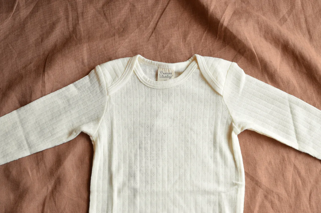 Pointelle Baby Body Long Sleeve 100% Merino - Natural (0-2y)