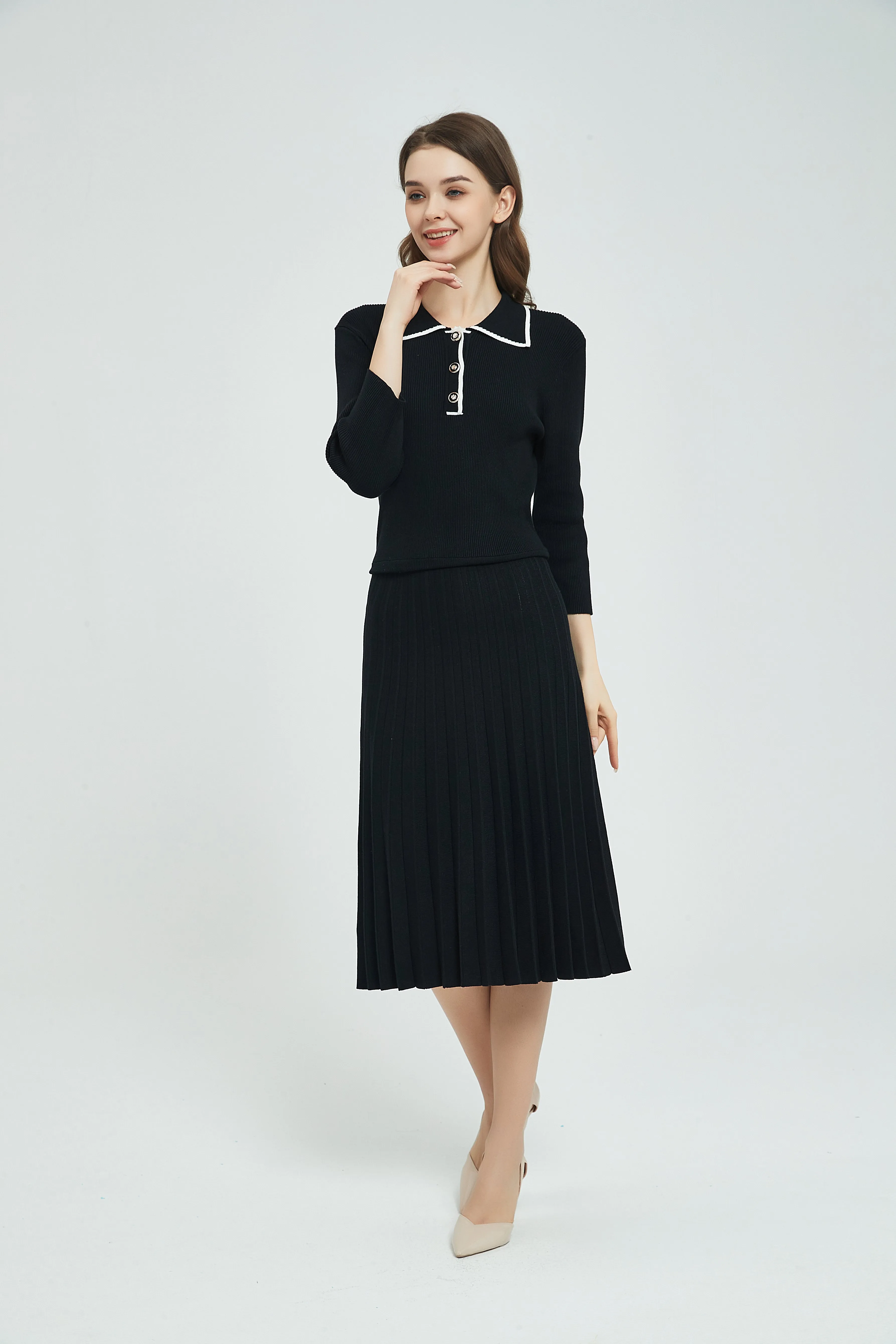 POLO SPRING KNIT DRESS byMM - BLACK