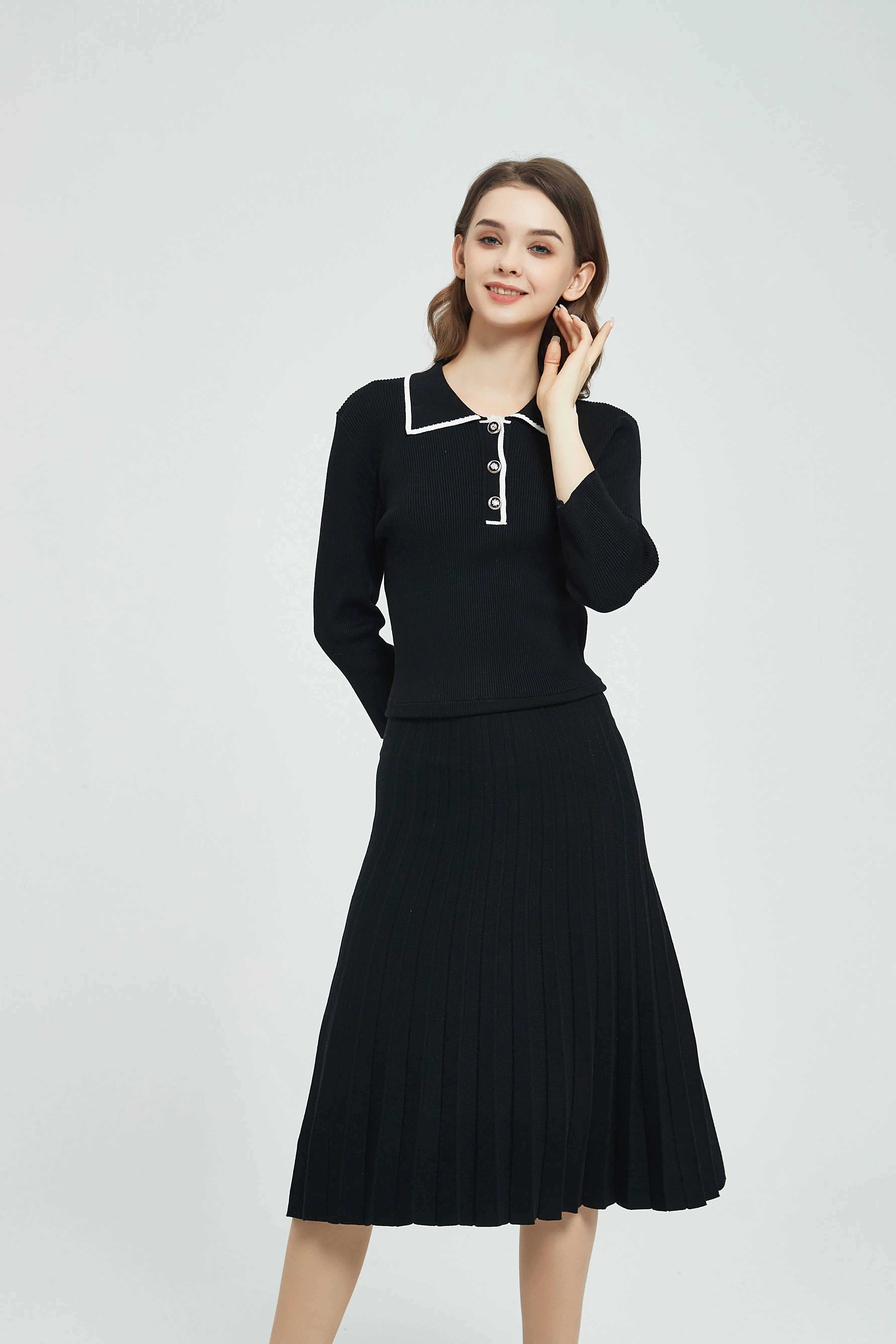 POLO SPRING KNIT DRESS byMM - BLACK