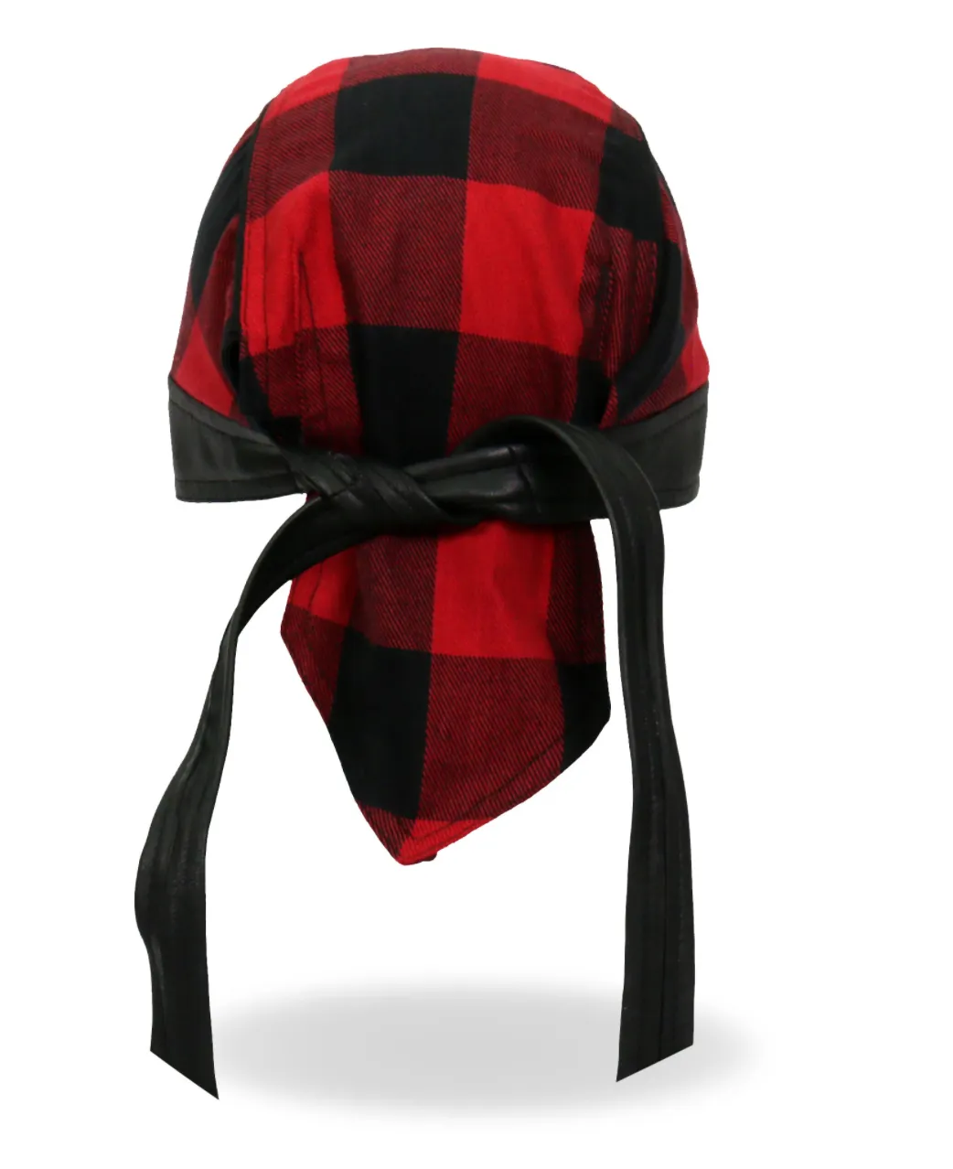 RED Check Flannel with Leather Trim Pre-Tied Zandana - Bandana