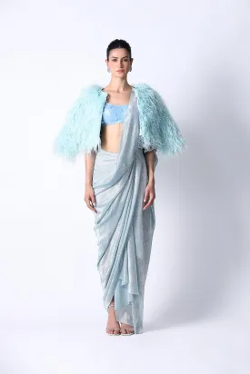 RiRi Blouse with Feather Jacket and Galaxy Sari