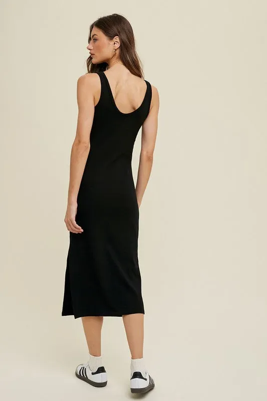 Ruched Side Detail Knit Midi Dress With Side Slit