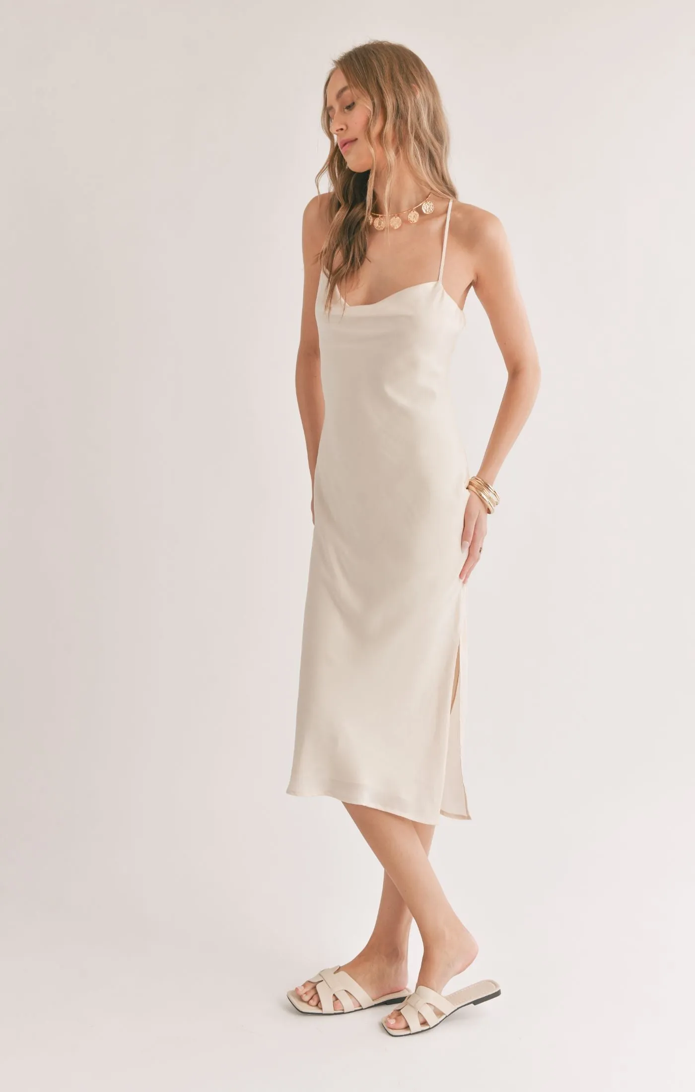 Sadie And Sage Mirage Cowl Neck Midi Dress With Shawl