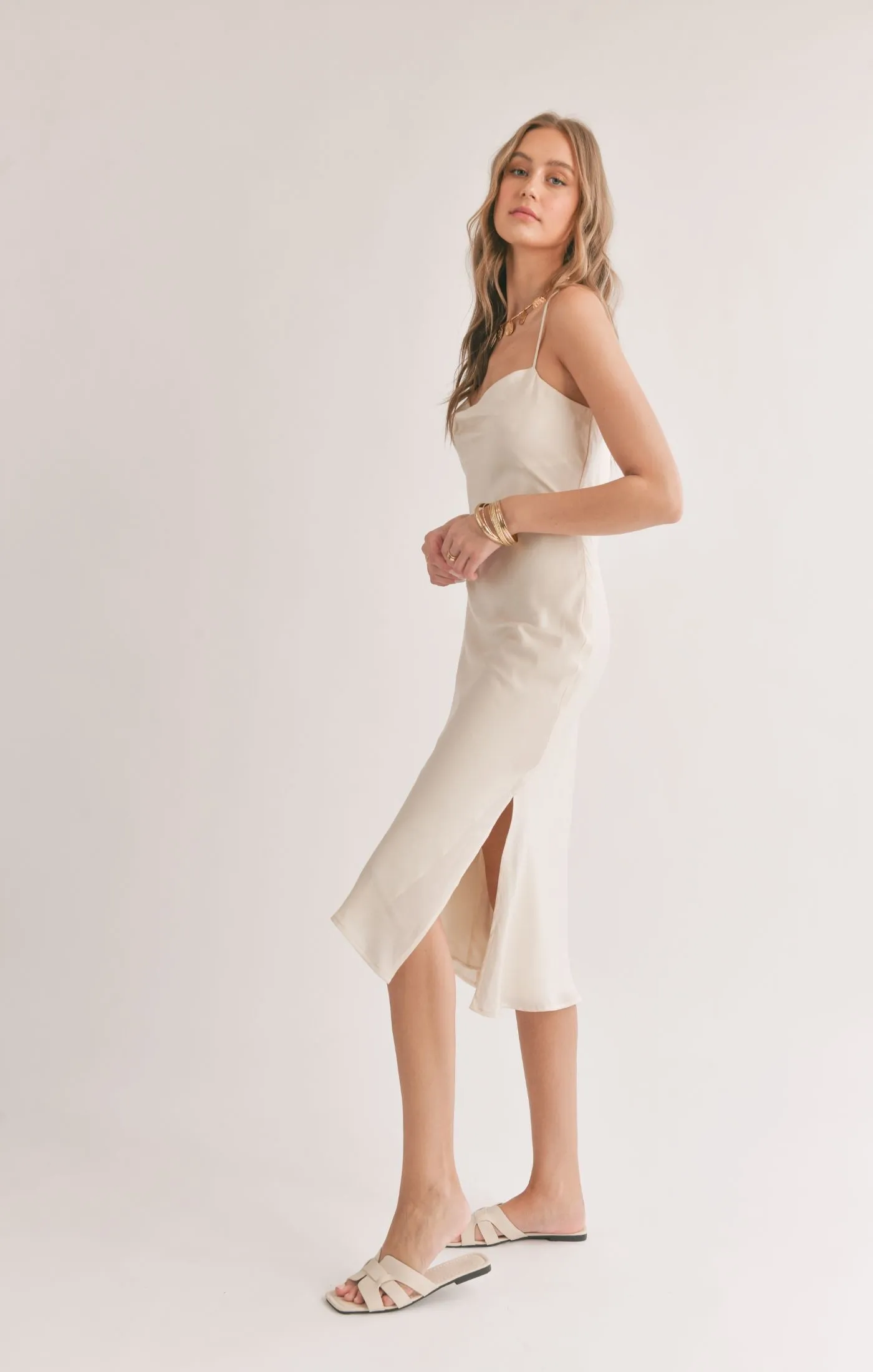 Sadie And Sage Mirage Cowl Neck Midi Dress With Shawl