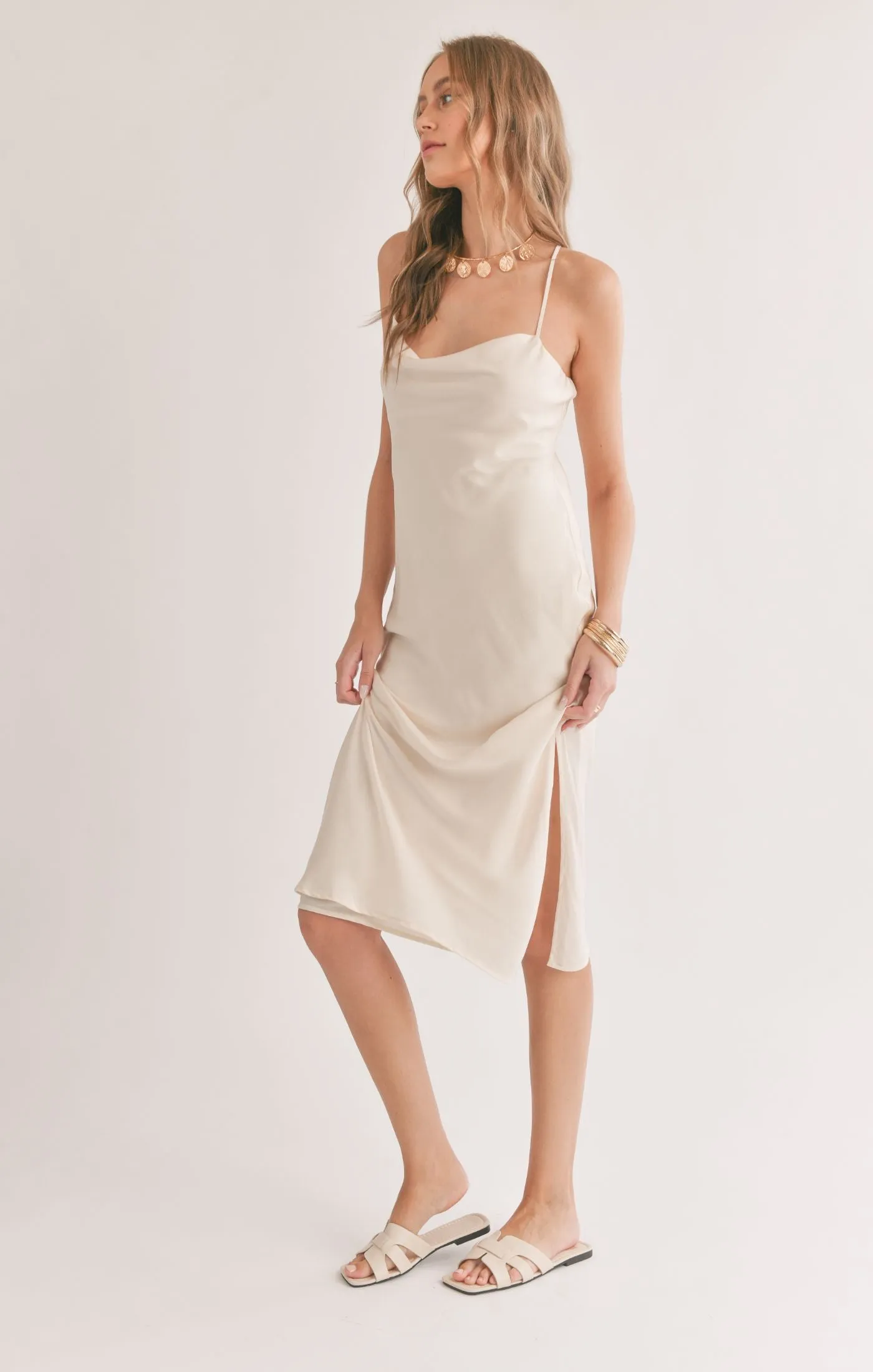 Sadie And Sage Mirage Cowl Neck Midi Dress With Shawl