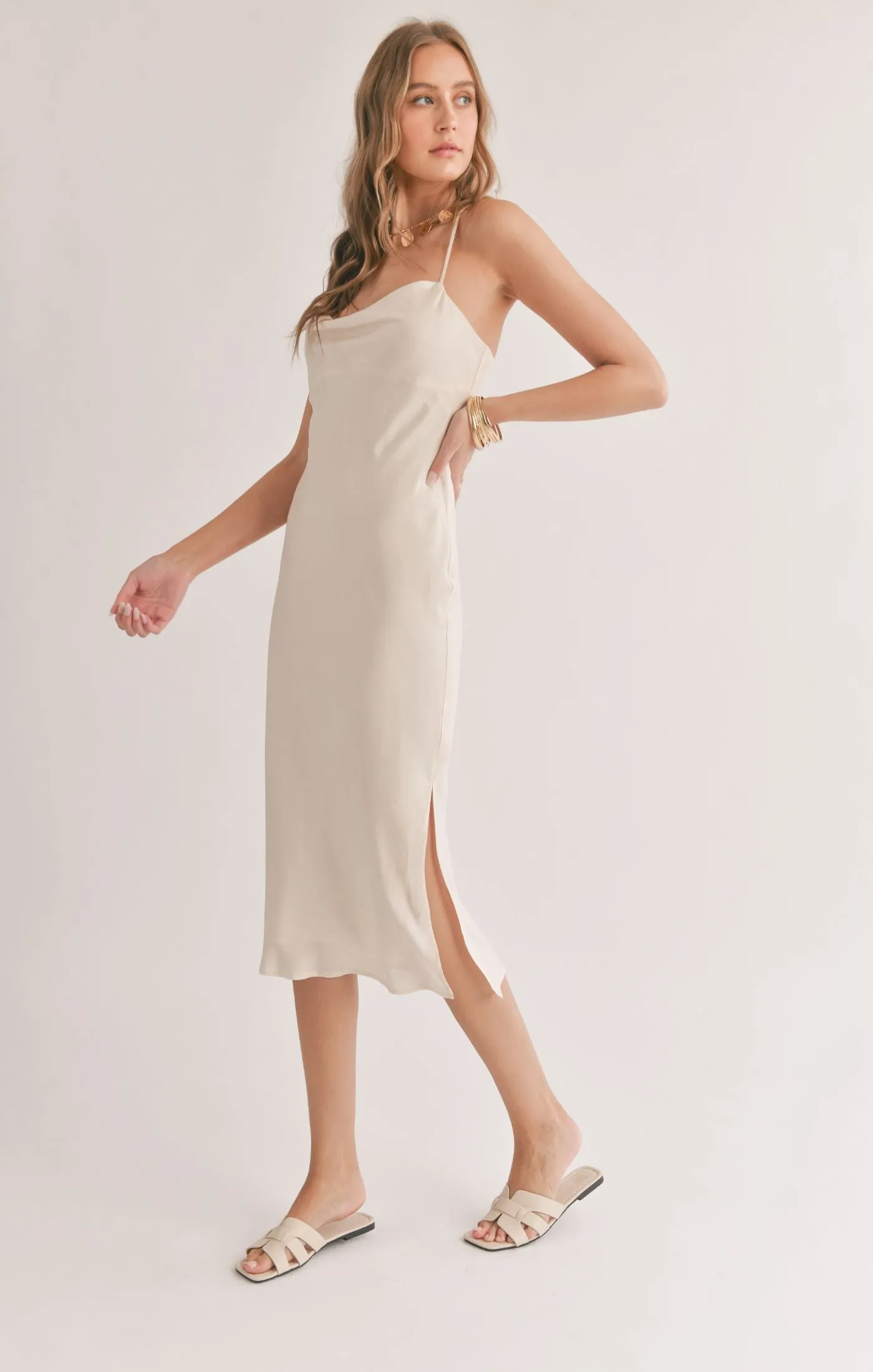 Sadie And Sage Mirage Cowl Neck Midi Dress With Shawl