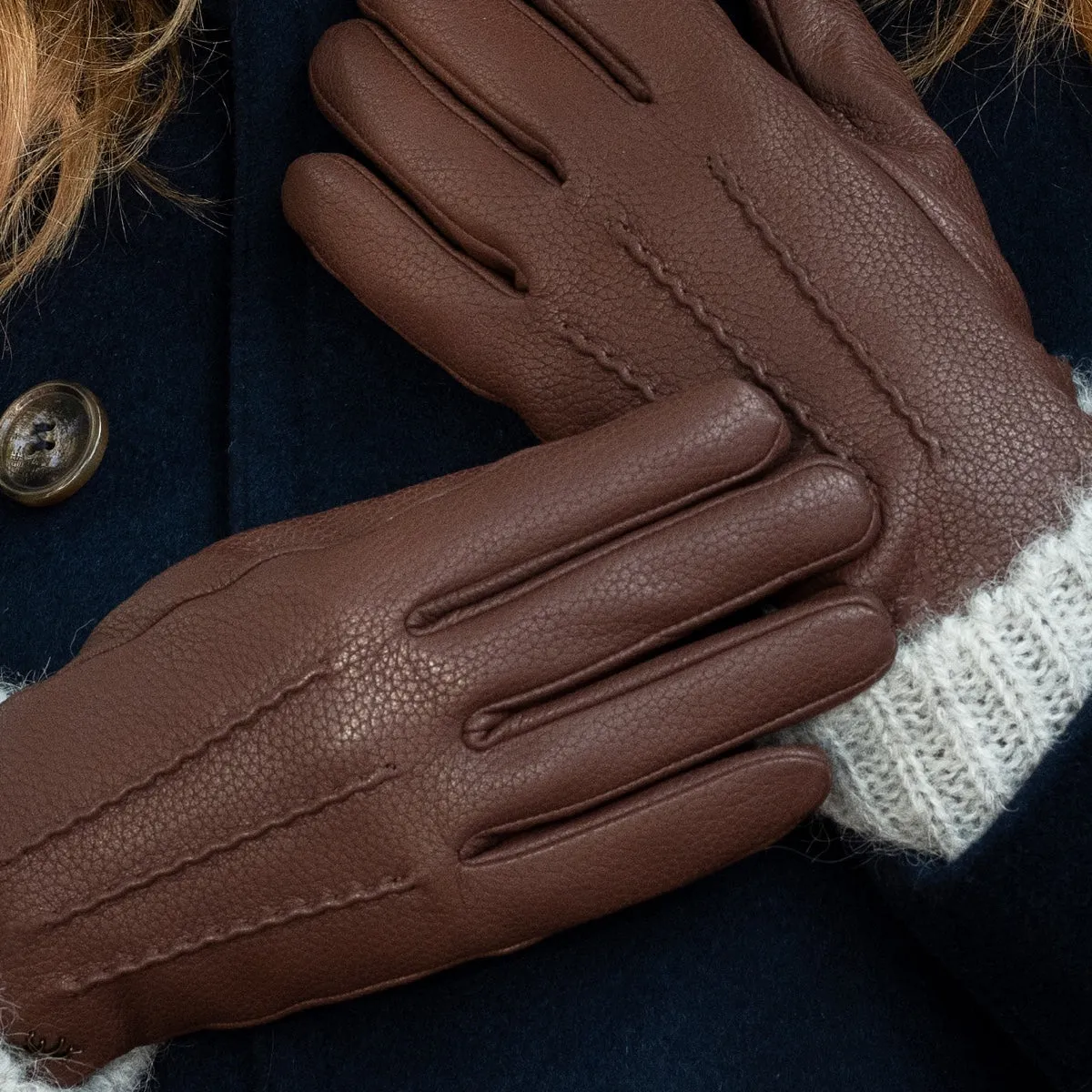 Scarlett – deerskin (American deerskin) leather gloves with warm wool lining