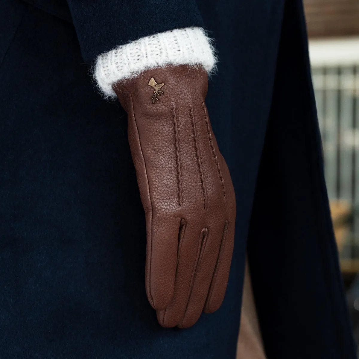 Scarlett – deerskin (American deerskin) leather gloves with warm wool lining