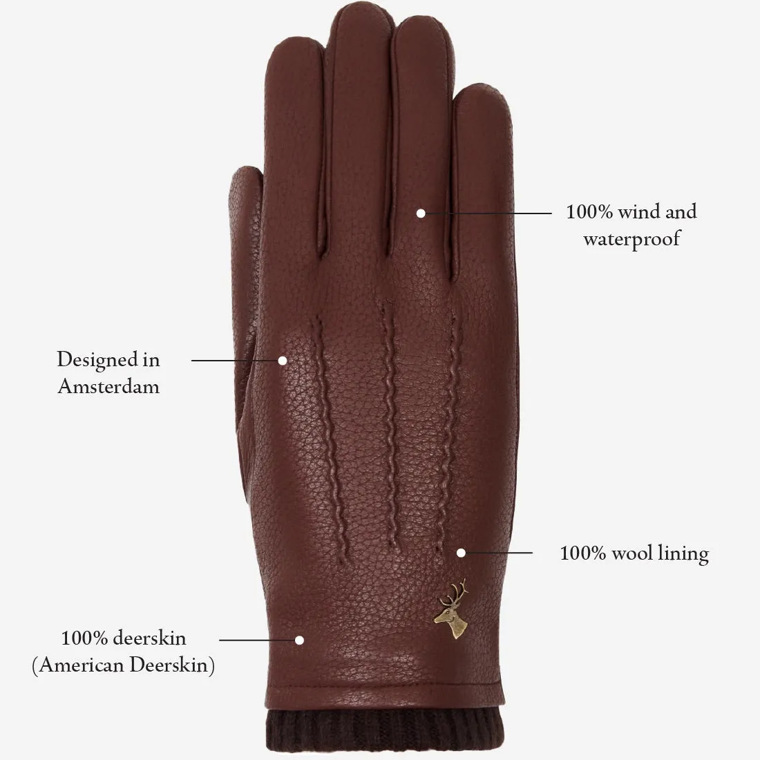 Scarlett – deerskin (American deerskin) leather gloves with warm wool lining