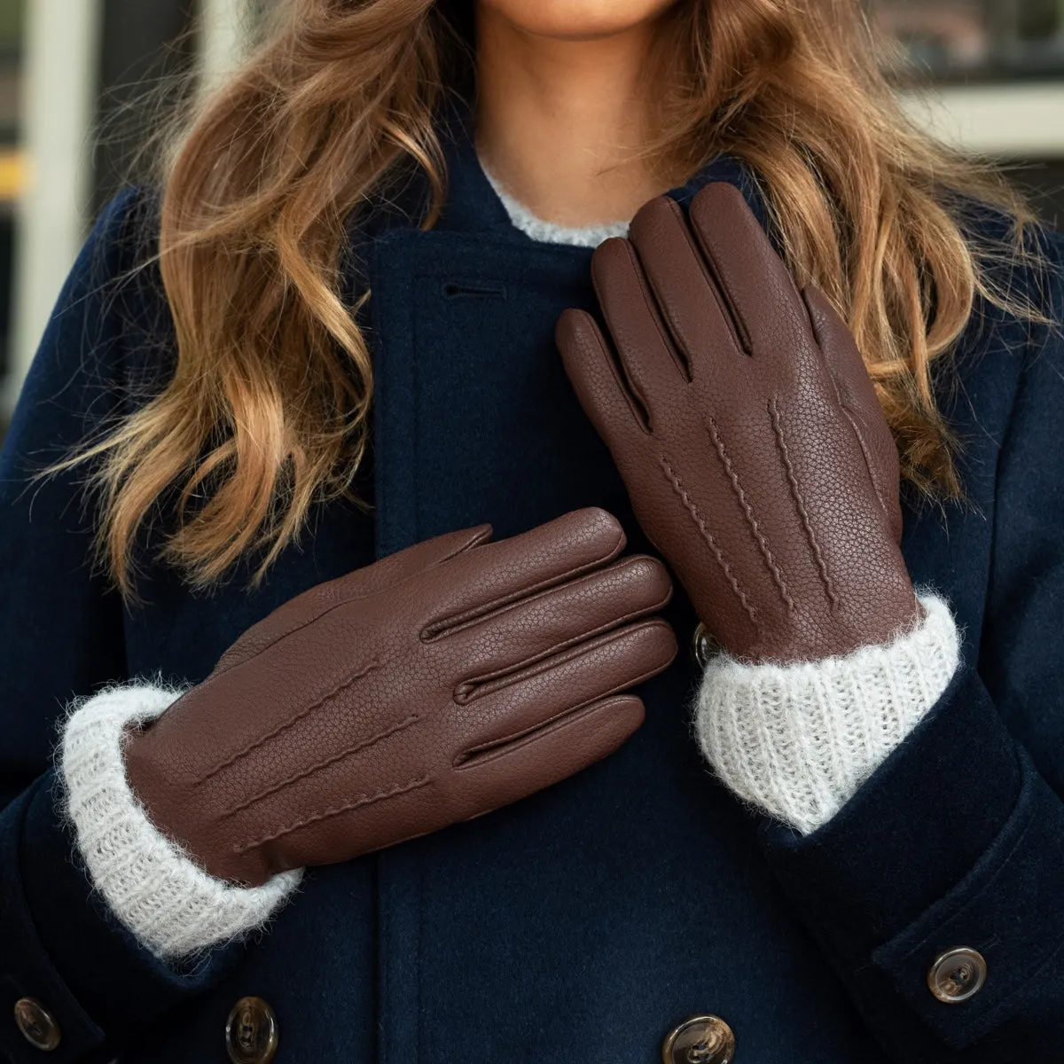 Scarlett – deerskin (American deerskin) leather gloves with warm wool lining