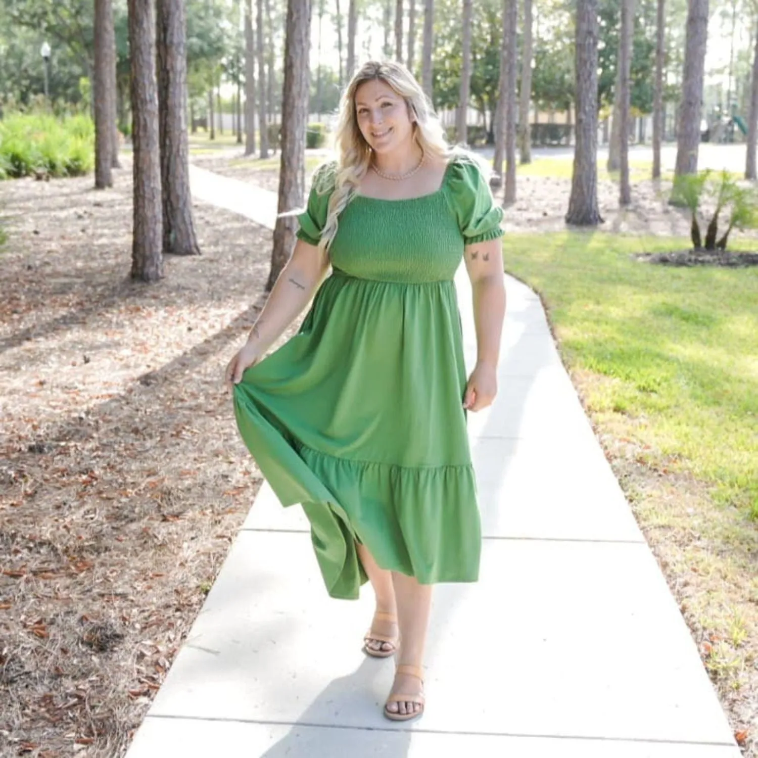 Shirred Midi Dress