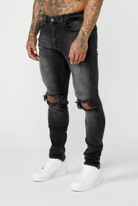 SLIM FIT JEANS 1.0 - GREY WASH DESTROYED KNEE